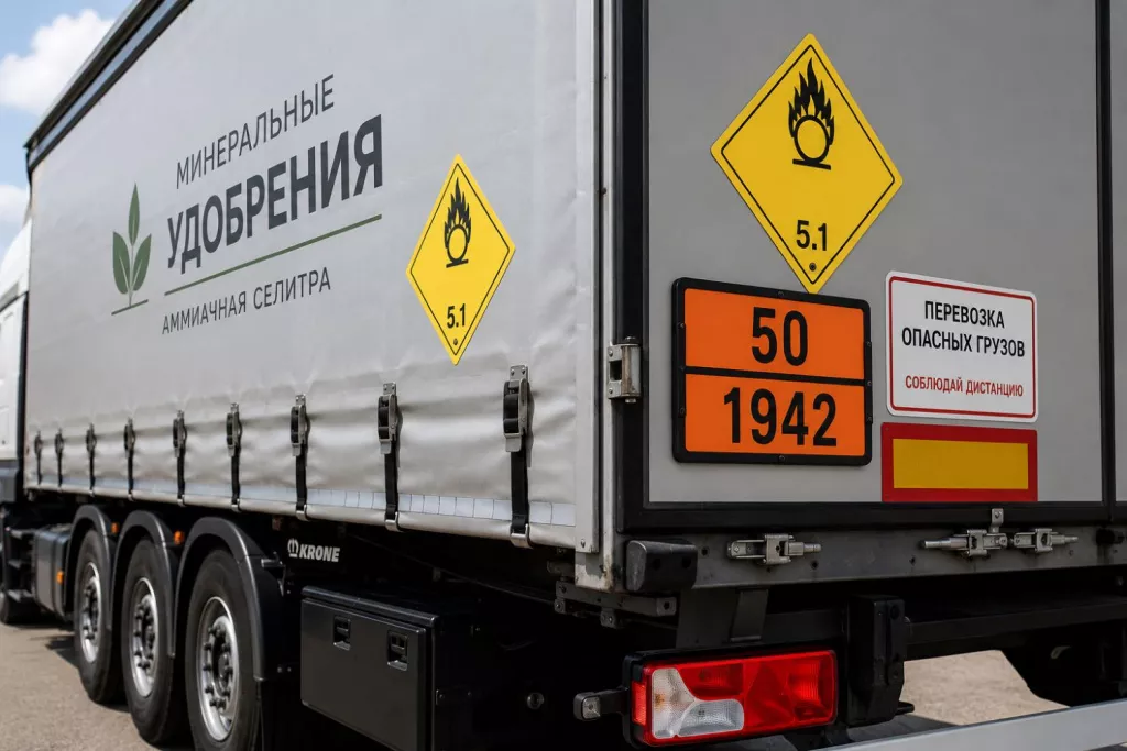 Маркировка и оранжевые таблички на грузовике: перевозка опасных грузов
