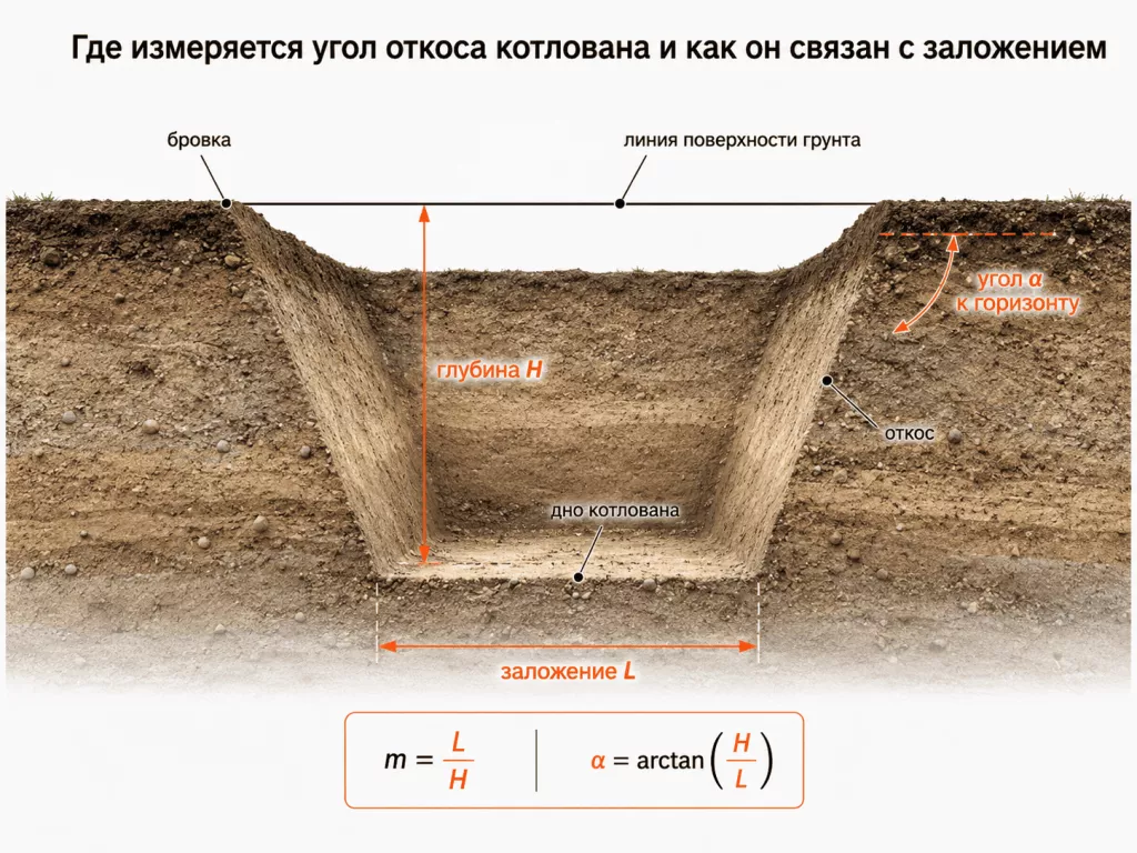 Угол откоса котлована в зависимости от грунта